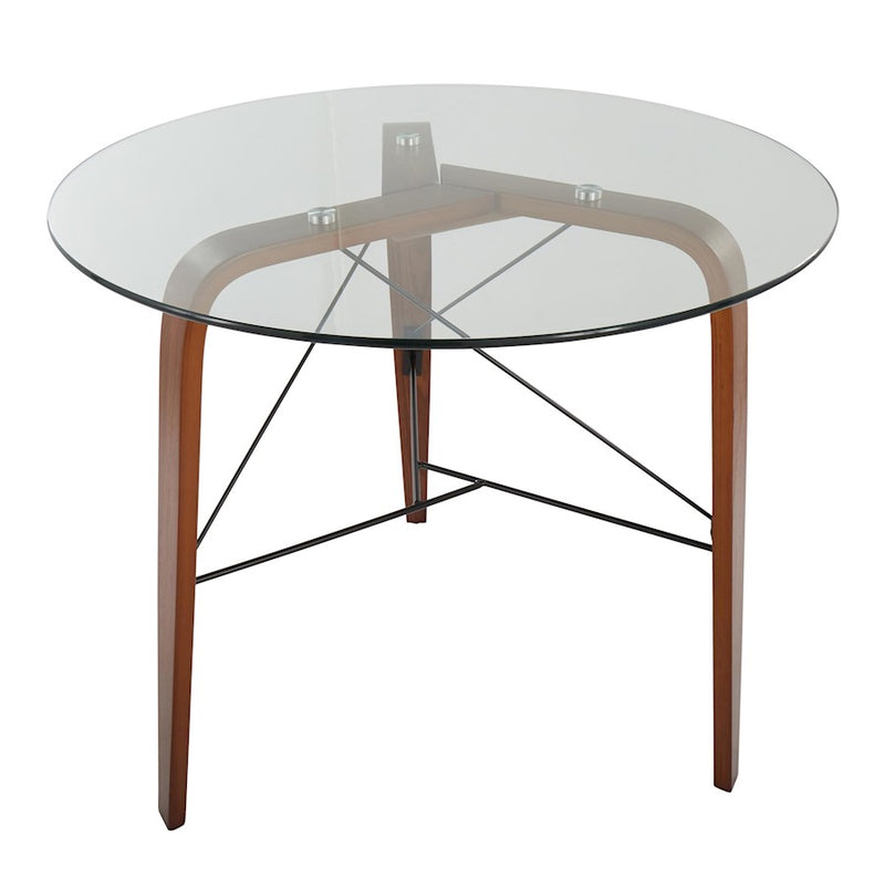 LumiSource Trilogy Round Dinette Table | Walnut Wood & Clear Glass | Dining Room & Kitchen | 34.5 x 34.5 x 30.5 in | Model DT-TRILO34WL