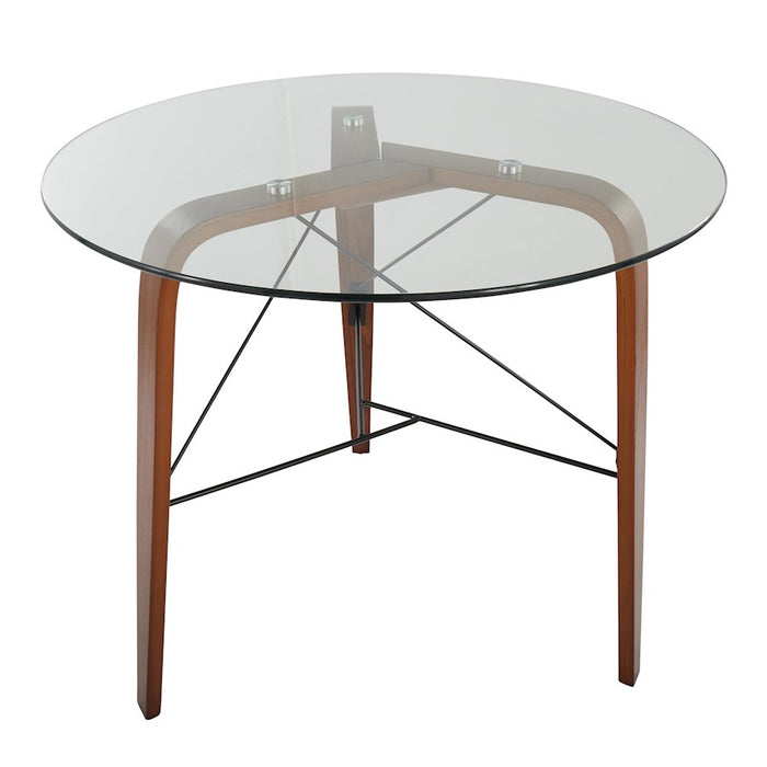 LumiSource Trilogy Round Dinette Table, Walnut Wood/Clear Glass
