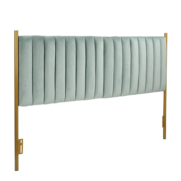 LumiSource Chloe Headboard in Gold Steel/Sage Green Velvet - HB-CHLOEKINGAUVLGN