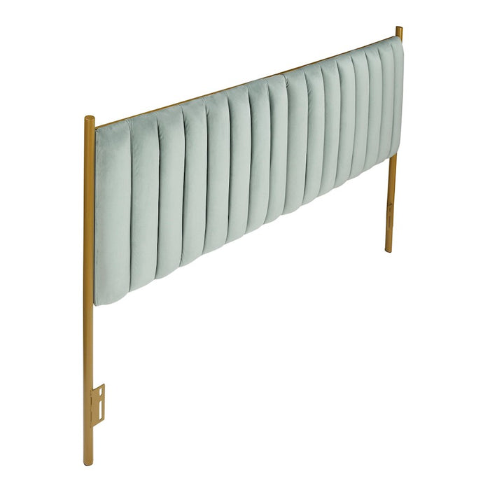 LumiSource Chloe Headboard in Gold Steel/Sage Green Velvet
