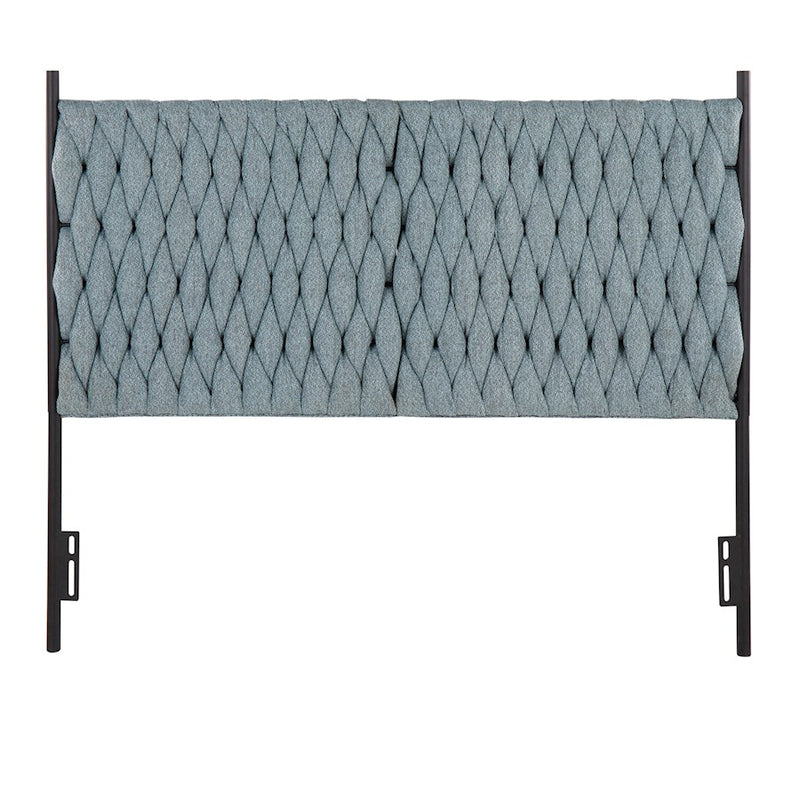 LumiSource Braided Matisse Headboard, Black Metal/Blue Fabric