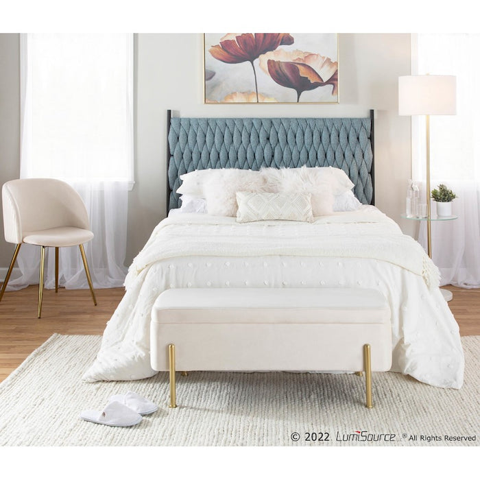 LumiSource Braided Matisse Headboard, Black Metal/Blue Fabric