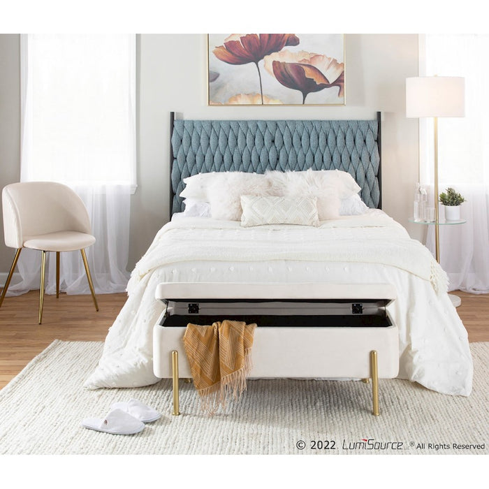 LumiSource Braided Matisse Headboard, Black Metal/Blue Fabric