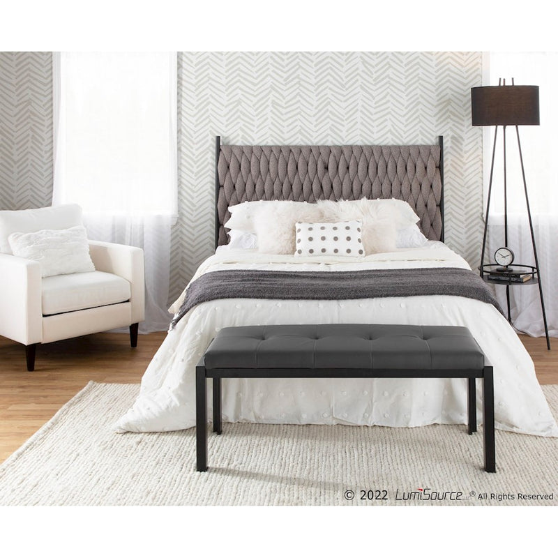 LumiSource Braided Matisse Headboard, Black Metal/Grey Fabric
