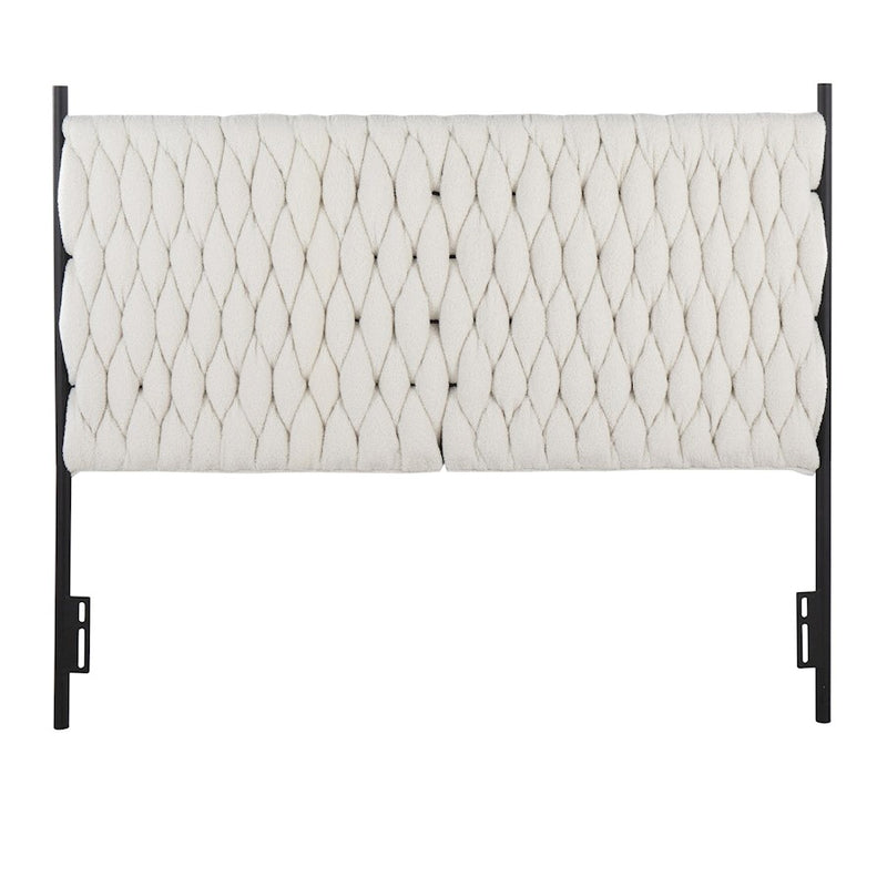 LumiSource Braided Matisse Queen Headboard | Black Metal & Cream Sherpa Upholstery | Bedroom & Guest Room | Model HBQ-BRDMATSHRPABKCR