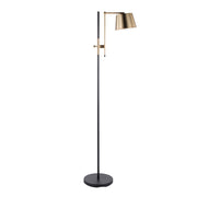 LumiSource Metric 63in Industrial Floor Lamp | Black Steel and Antique Brass Shade | Office, Bedroom & Living Room | Model L-MTRCFLAB