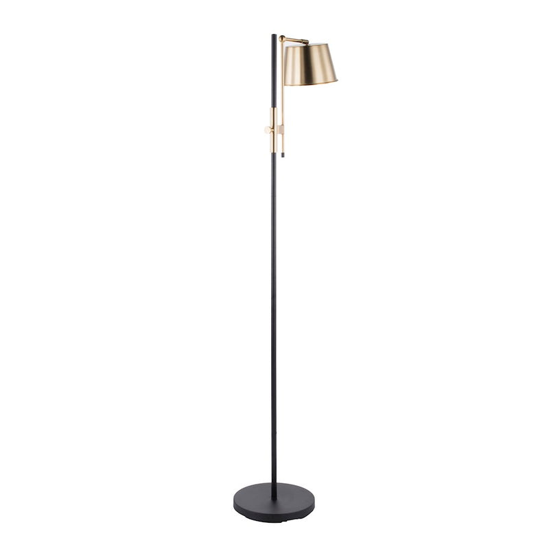 LumiSource Metric 63in Industrial Floor Lamp | Black Steel and Antique Brass Shade | Office, Bedroom & Living Room | Model L-MTRCFLAB
