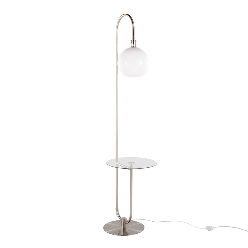LumiSource Trombone Floor Lamp with Table | Nickel Metal and Clear Glass | Living Room & Bedroom | 17.75 x 16 x 70.5 in | Model L-TROMBONENIW