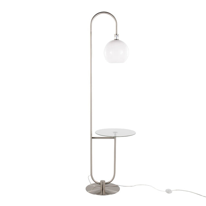 LumiSource Trombone Floor Lamp/Table, Nickel/Clear/White