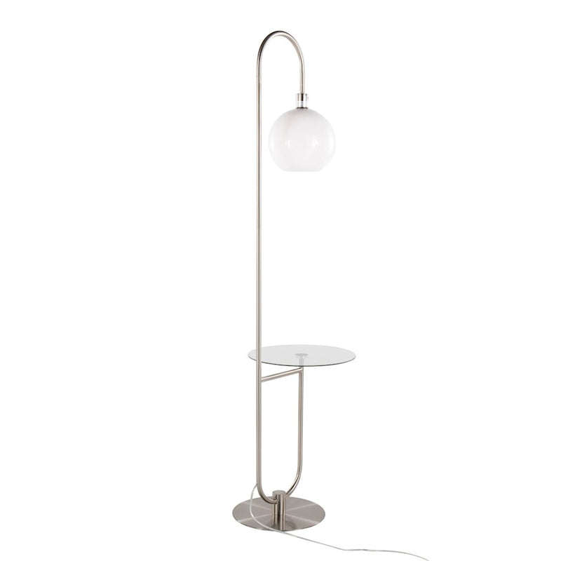 LumiSource Trombone Floor Lamp with Table | Nickel Metal and Clear Glass | Living Room & Bedroom | 17.75 x 16 x 70.5 in | Model L-TROMBONENIW