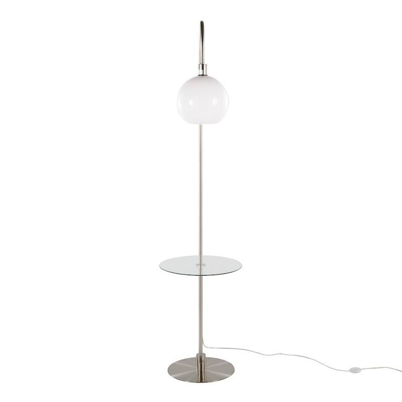 LumiSource Trombone Floor Lamp with Table | Nickel Metal and Clear Glass | Living Room & Bedroom | 17.75 x 16 x 70.5 in | Model L-TROMBONENIW