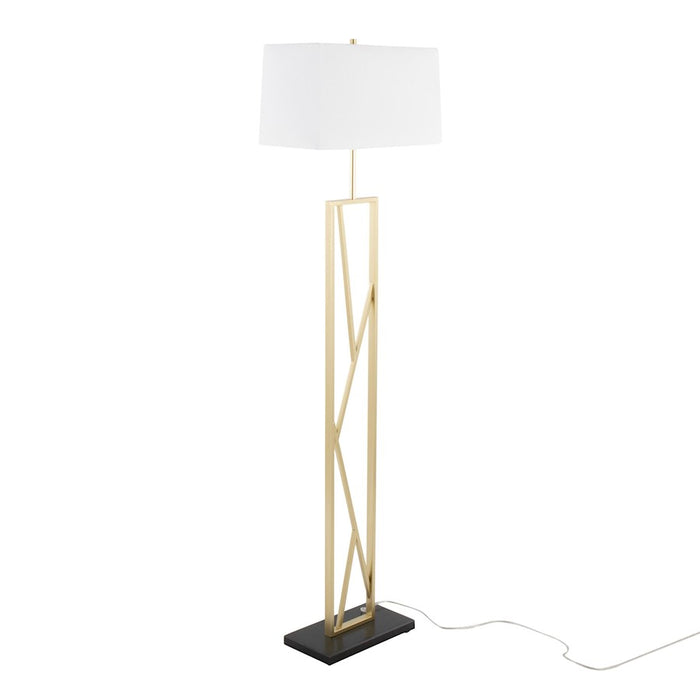 LumiSource Folia Floor Lamp, Gold Metal/White Linen/Black Marble - LFL-FOLIA2AUW