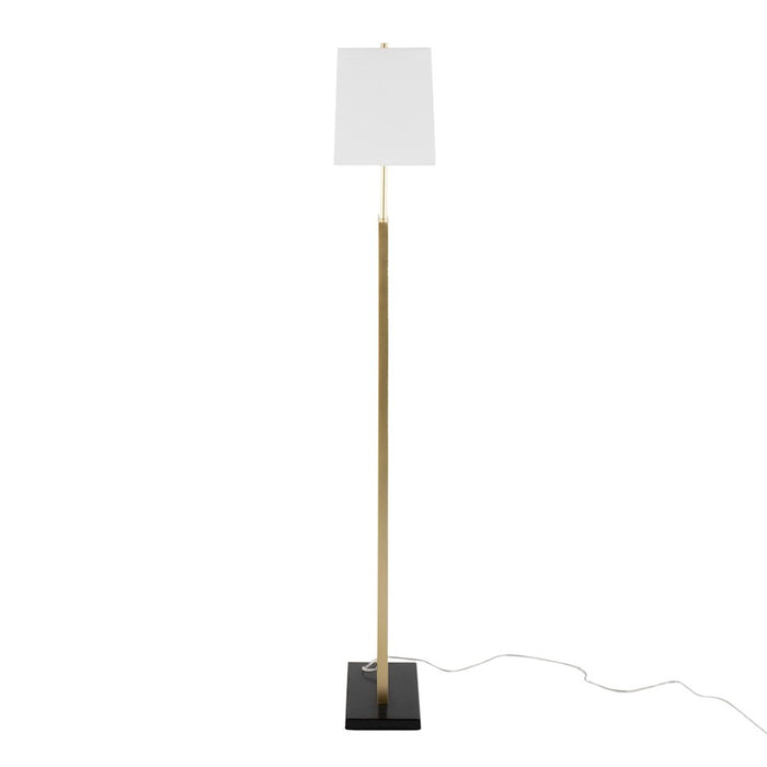 LumiSource Folia Floor Lamp, Gold Metal/White Linen/Black Marble