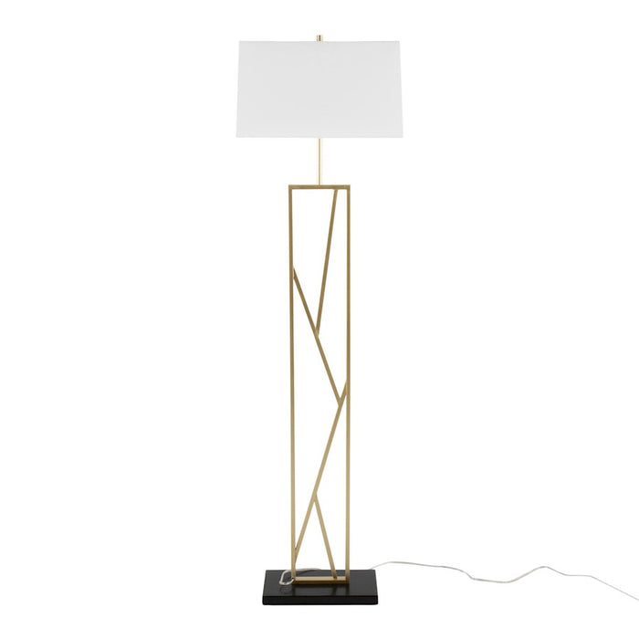 LumiSource Folia Floor Lamp, Gold Metal/White Linen/Black Marble