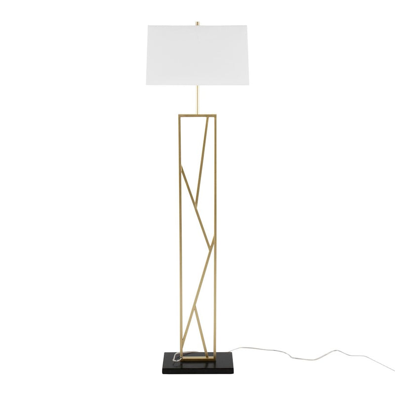 LumiSource Folia 66in Floor Lamp | Contemporary Gold Metal, White Linen, Black Marble | Living Room & Bedroom | Model LFL-FOLIA2AUW