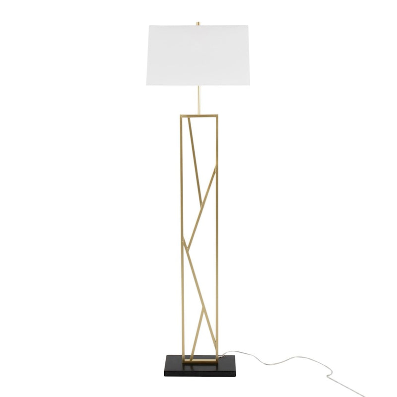 LumiSource Folia 66in Floor Lamp | Contemporary Gold Metal, White Linen, Black Marble | Living Room & Bedroom | Model LFL-FOLIA2AUW