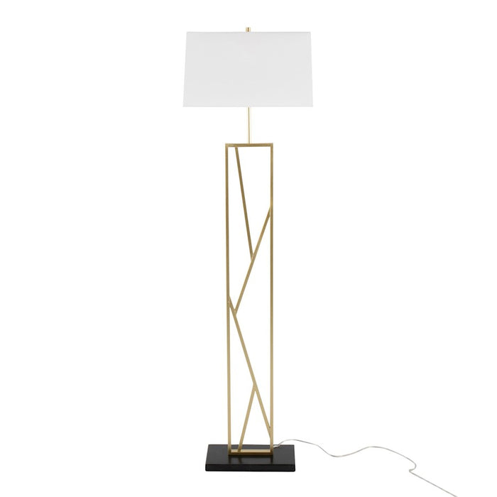 LumiSource Folia Floor Lamp, Gold Metal/White Linen/Black Marble