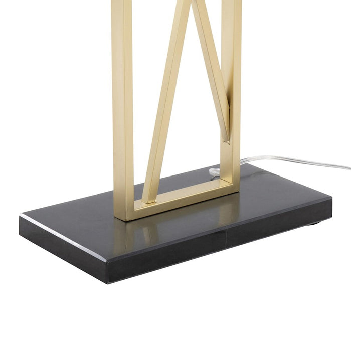 LumiSource Folia Floor Lamp, Gold Metal/White Linen/Black Marble