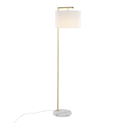 LumiSource Fran Floor Lamp, White Marble/Gold/White Linen Shade