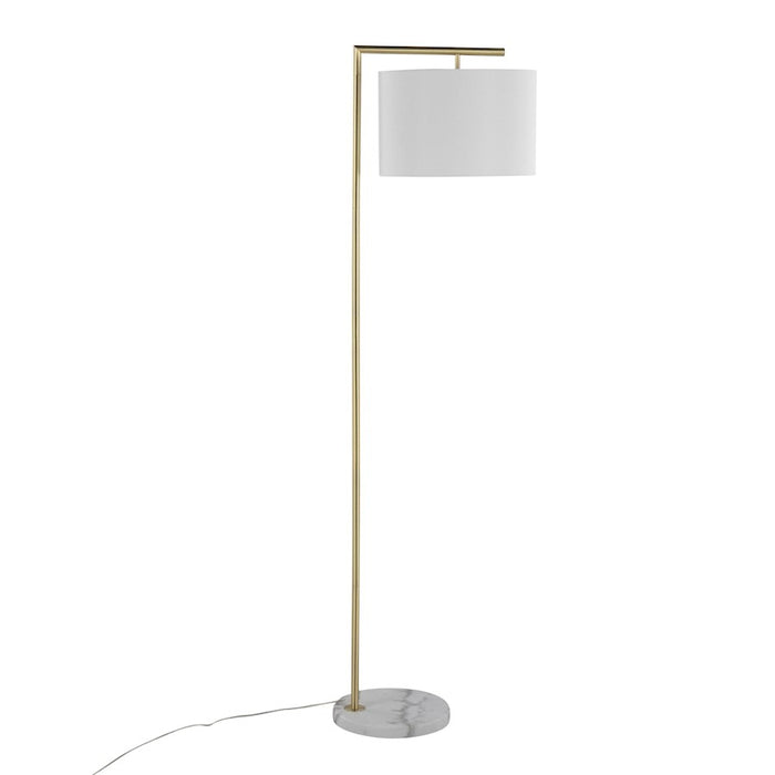 LumiSource Fran Floor Lamp, White Marble/Gold/White Linen Shade