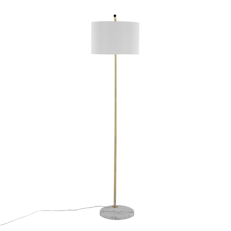LumiSource Fran Floor Lamp, White Marble/Gold/White Linen Shade
