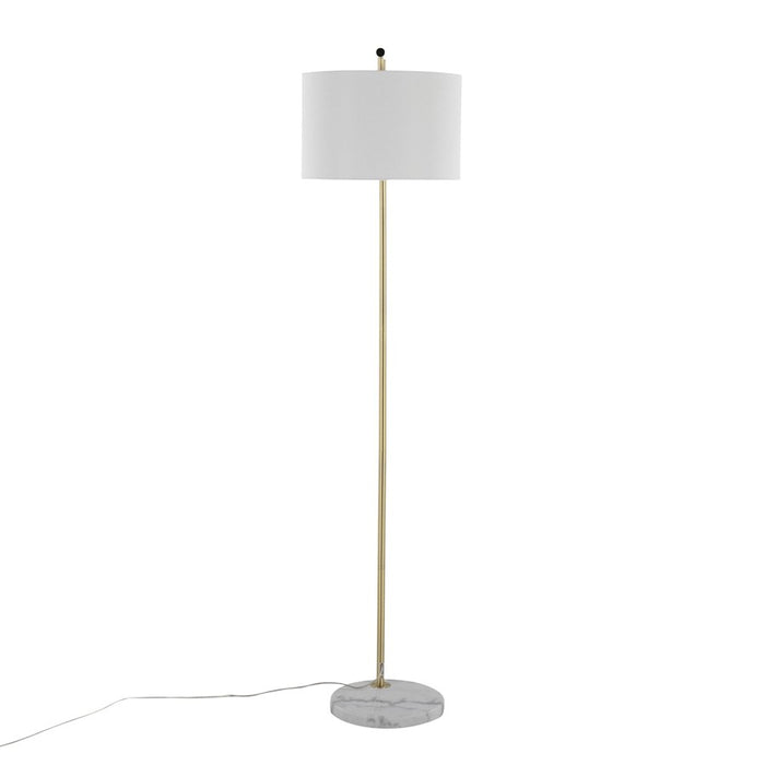 LumiSource Fran Floor Lamp, White Marble/Gold/White Linen Shade
