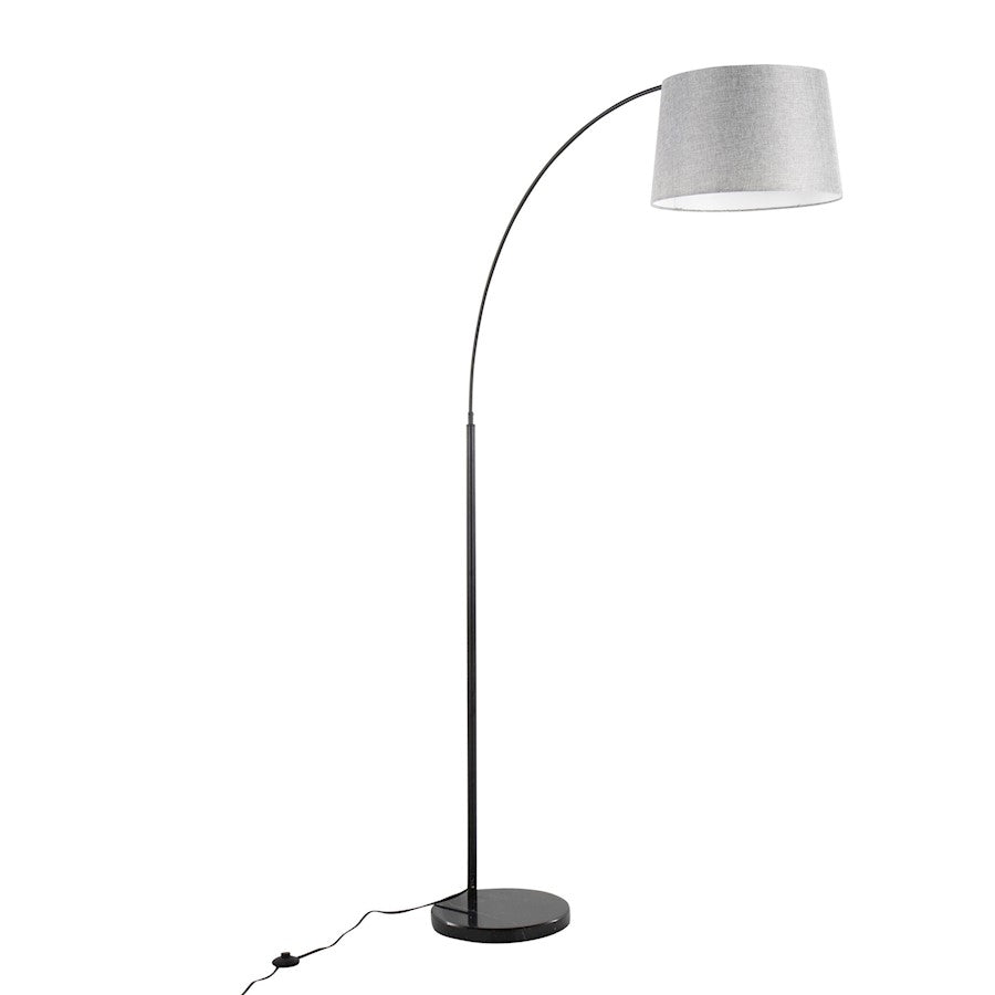 LumiSource March Floor Lamp, Black Marble/Black/Grey Linen - LFL-MARCHBKMGY