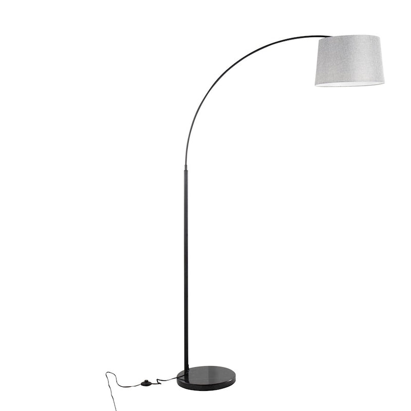 LumiSource March Floor Lamp, Black Marble/Black/Grey Linen