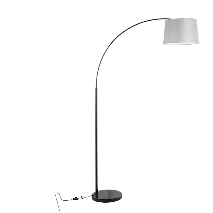 LumiSource March Floor Lamp, Black Marble/Black/Grey Linen