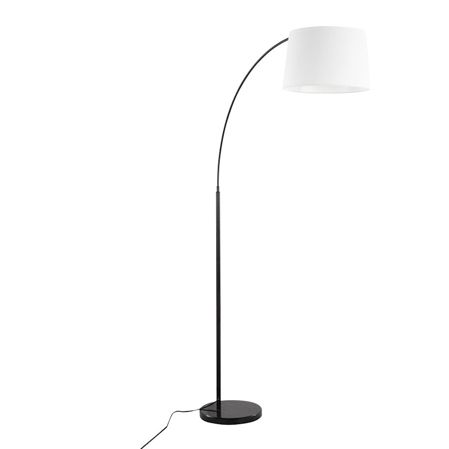 LumiSource March Floor Lamp, Black Marble/Black/White Linen - LFL-MARCHBKMW