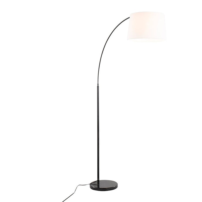 LumiSource March Floor Lamp, Black Marble/Black/White Linen