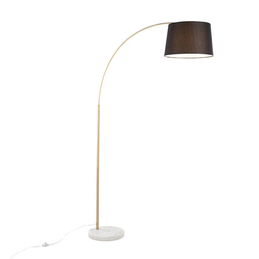 LumiSource March Floor Lamp, White/Antique Brass/Black Linen