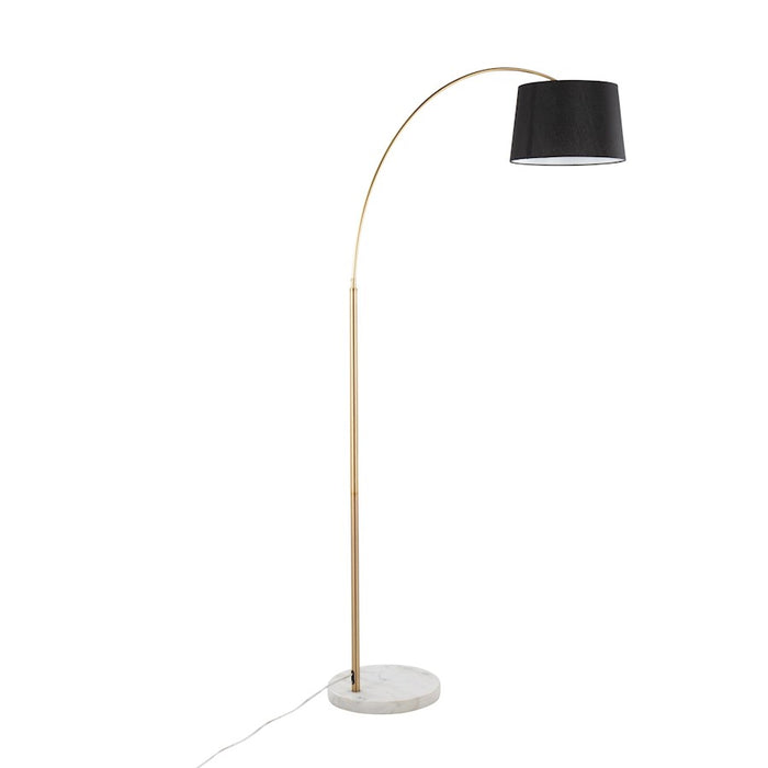 LumiSource March Floor Lamp, White/Antique Brass/Black Linen
