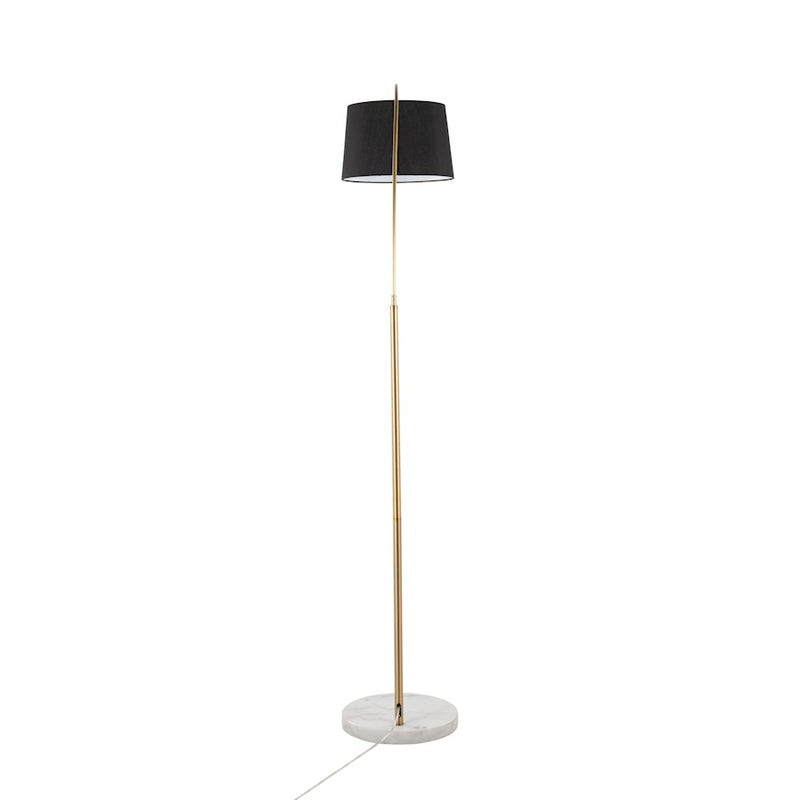 LumiSource March Floor Lamp, White/Antique Brass/Black Linen