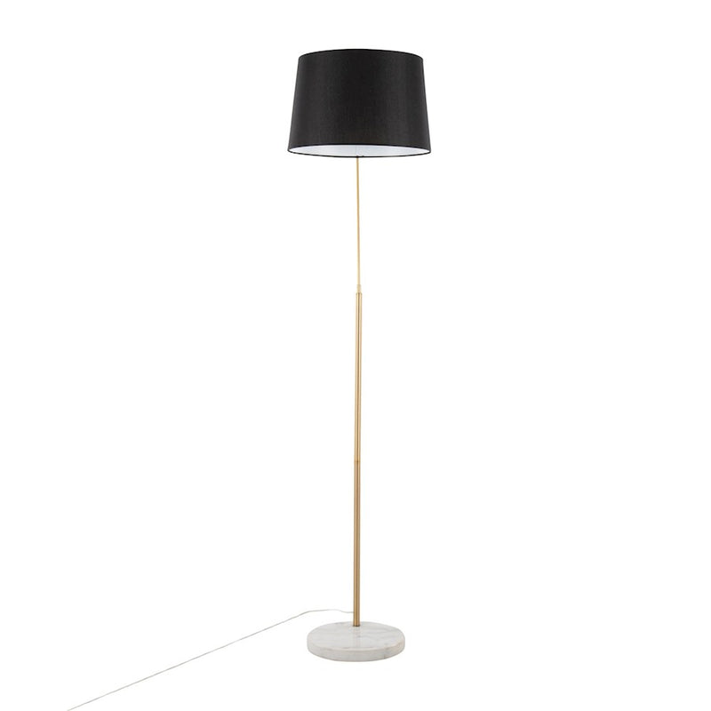 LumiSource March Floor Lamp, White/Antique Brass/Black Linen