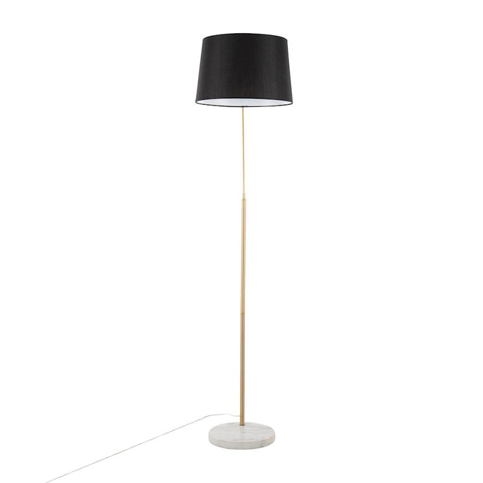 LumiSource March Floor Lamp, White/Antique Brass/Black Linen