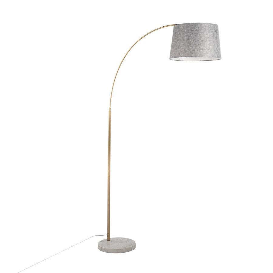 LumiSource March Floor Lamp, White/Antique Brass/Grey Linen - LFL-MARCHWMABGY