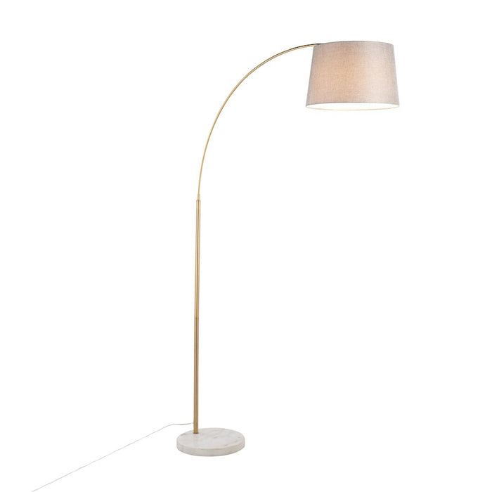 LumiSource March Floor Lamp, White/Antique Brass/Grey Linen