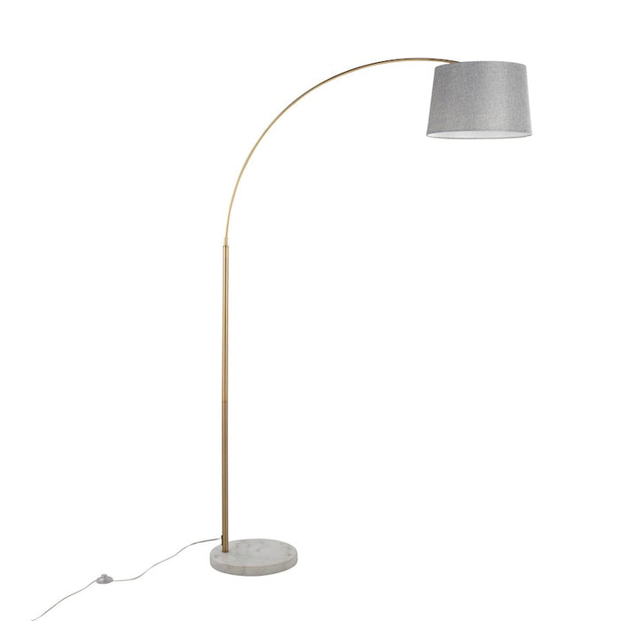 LumiSource March Floor Lamp, White/Antique Brass/Grey Linen
