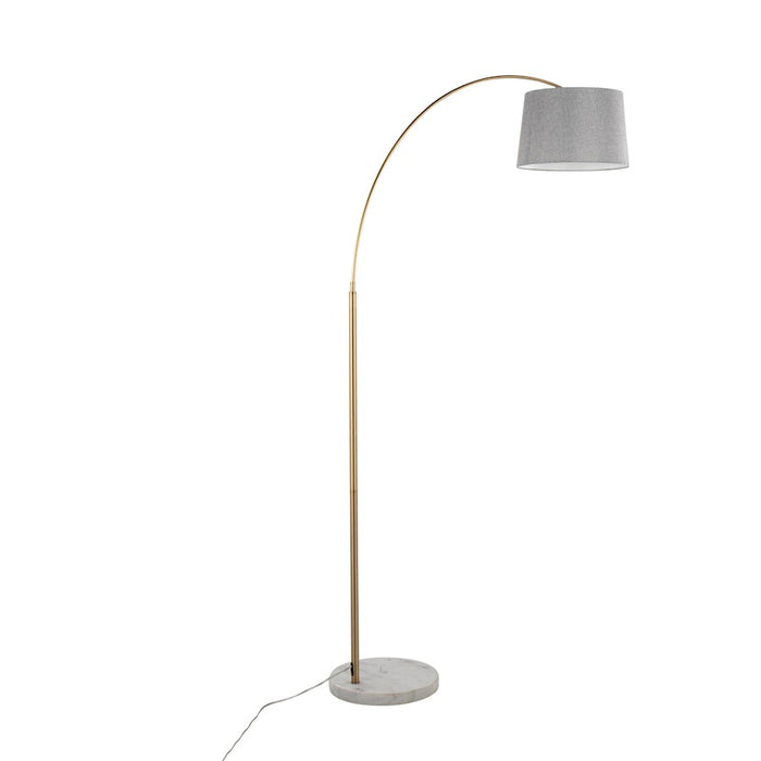 LumiSource March Floor Lamp, White/Antique Brass/Grey Linen