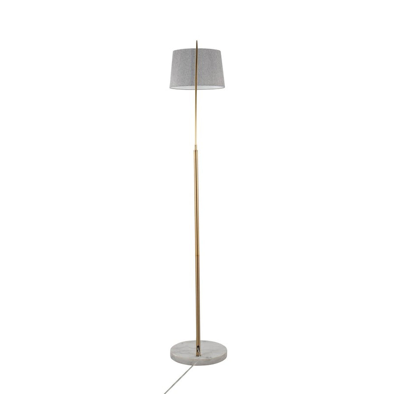 LumiSource March Floor Lamp, White/Antique Brass/Grey Linen