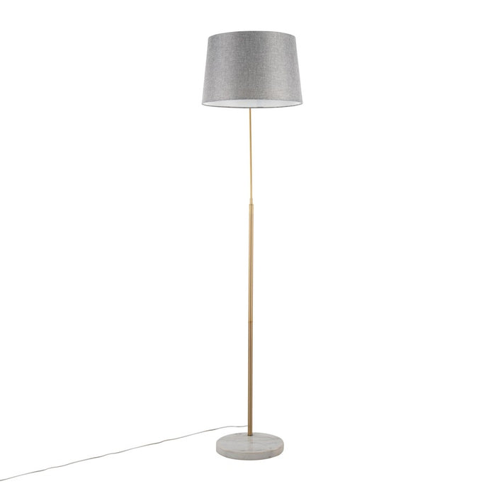 LumiSource March Floor Lamp, White/Antique Brass/Grey Linen
