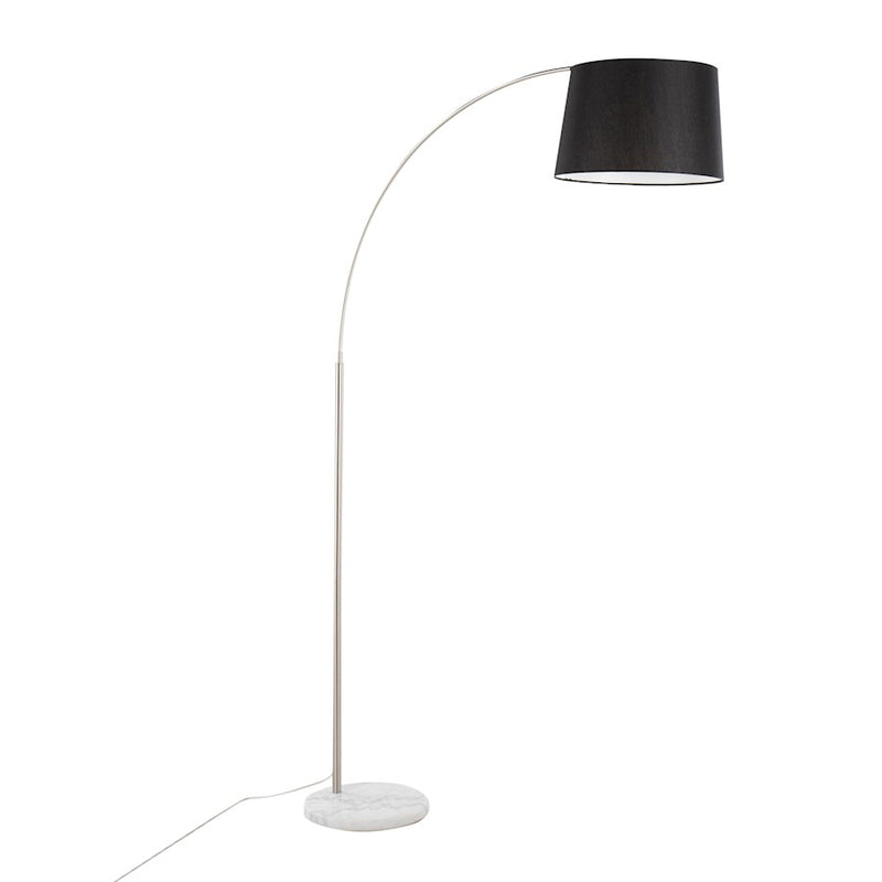 LumiSource March 74in Floor Lamp | Contemporary White Marble, Nickel, Black Linen | Living Room & Bedroom | Model LFL-MARCHWMNIBK