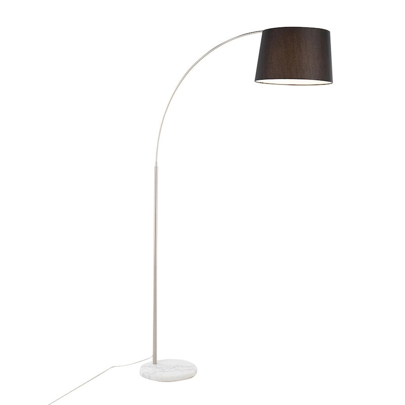 LumiSource March 74in Floor Lamp | Contemporary White Marble, Nickel, Black Linen | Living Room & Bedroom | Model LFL-MARCHWMNIBK