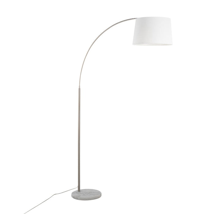 LumiSource March Floor Lamp in White Marble/Nickel/White Linen - LFL-MARCHWMNIW