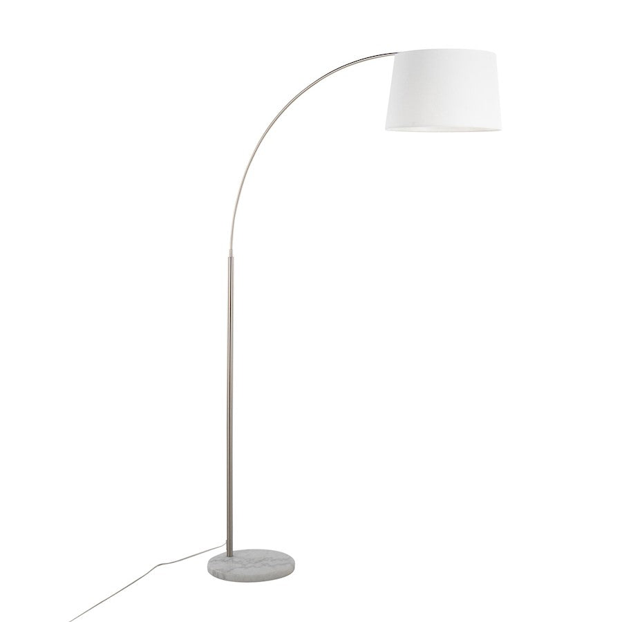 LumiSource March Floor Lamp in White Marble/Nickel/White Linen - LFL-MARCHWMNIW