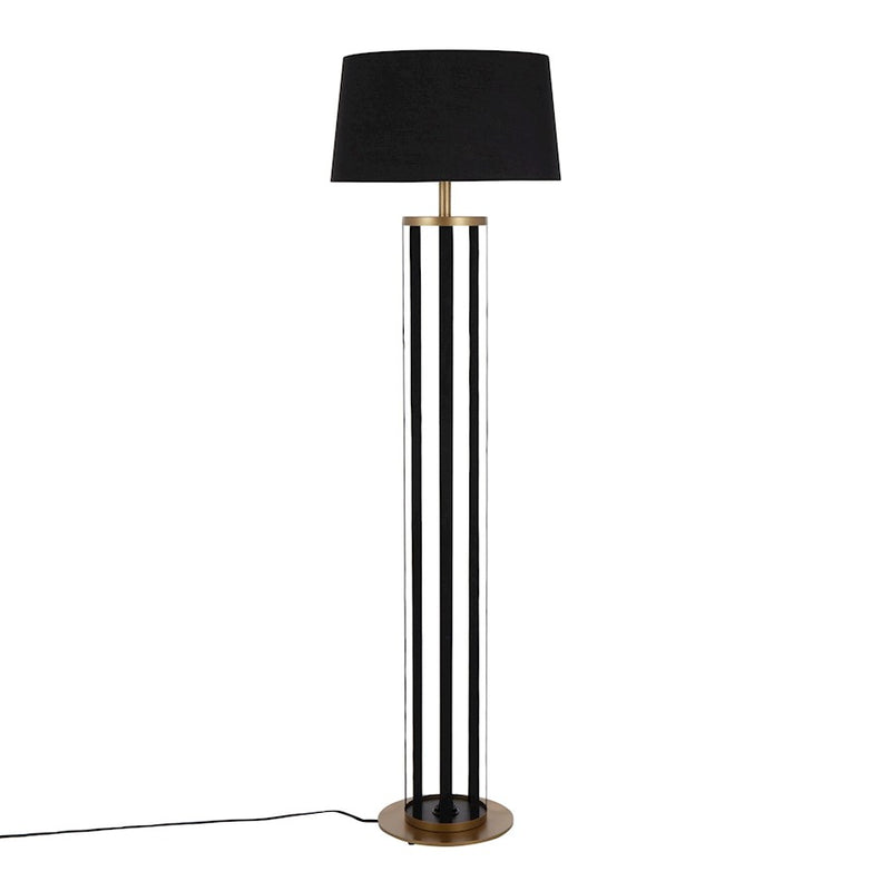 LumiSource Ribbon Floor Lamp, Gold/Black Ribbon/Black Linen