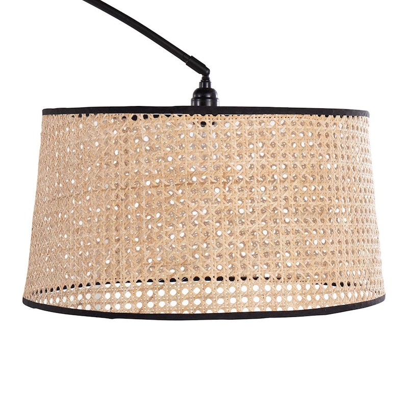 LumiSource Salon Floor Lamp in Black Metal/Natural Rattan