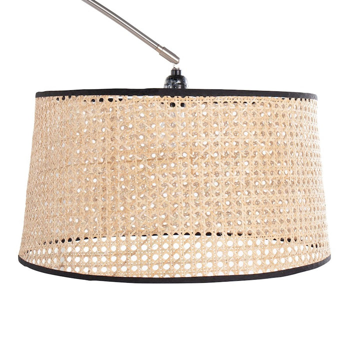 LumiSource Salon Floor Lamp, Satin Nickel/Natural Rattan Shade