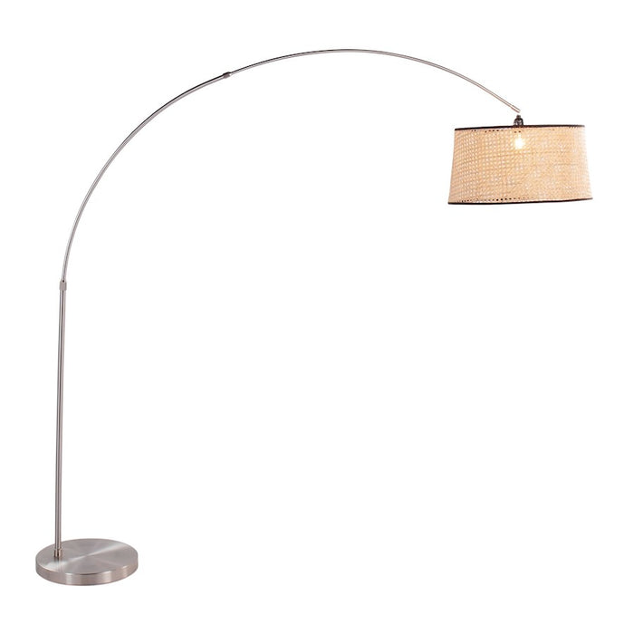 LumiSource Salon Floor Lamp, Satin Nickel/Natural Rattan Shade